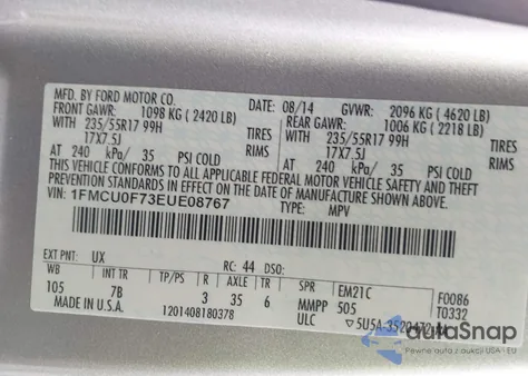 2014 Ford Escape S from USA, damaged, VIN 1FMCU0F73EUE08767